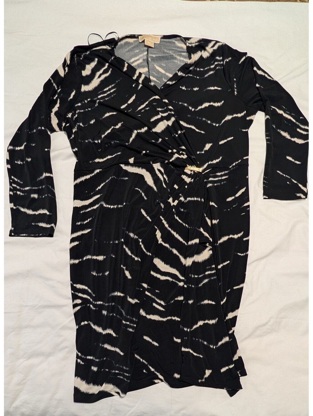 Michael Kors Black White Animal Print V-Neck Faux Wrap Dress Size 2X